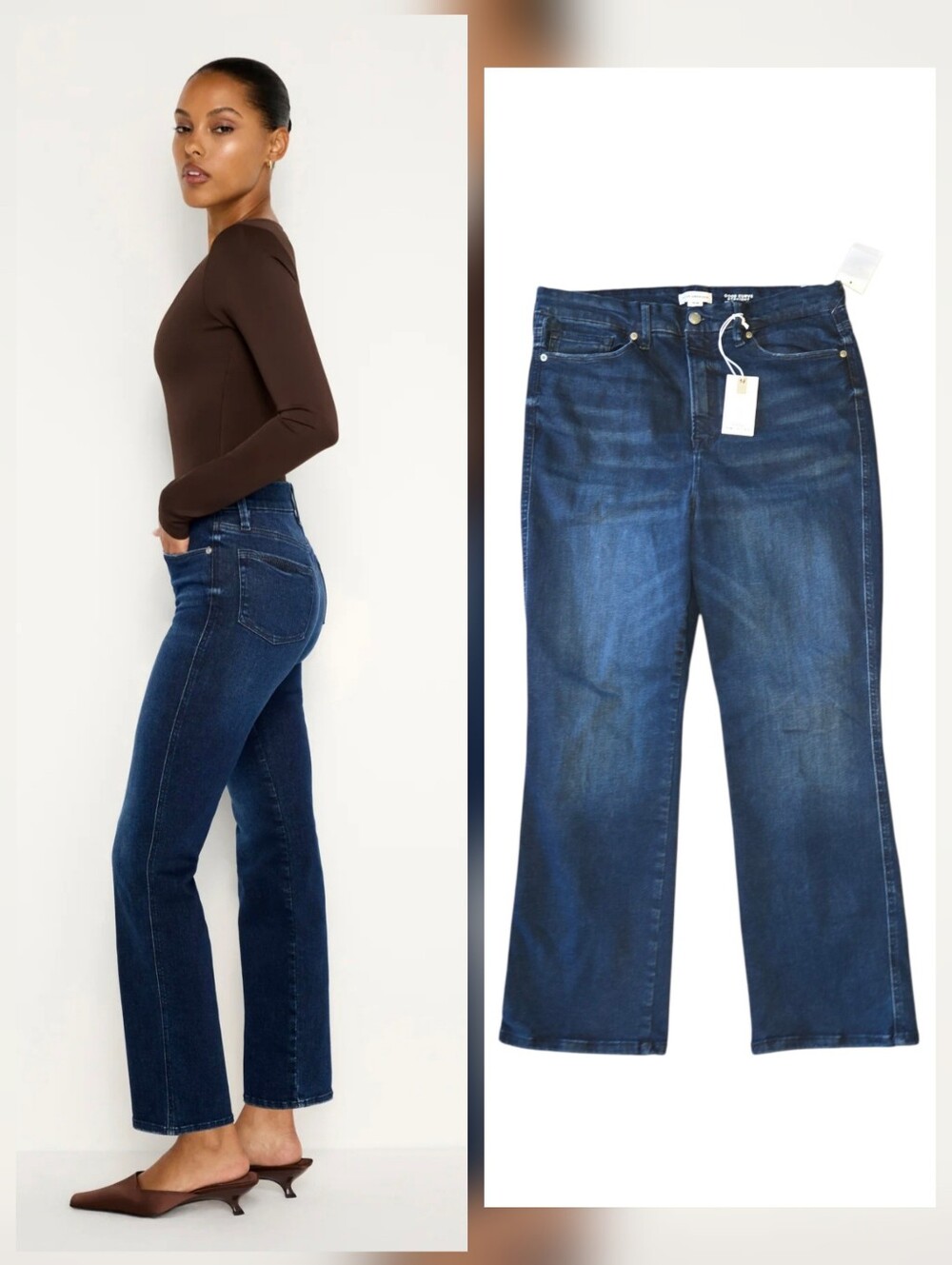 NWT Good American Good Curve Straight Jeans Blue High Rise Stretch 14-18 (34x28)